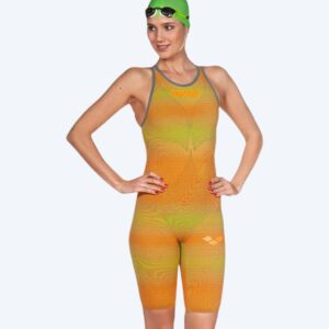 Arena konkurrence badedragt til damer - Carbon Air 2 - Orange/gul