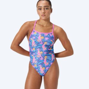 Speedo badedragt til damer - Allover Digital V-Back - Mørkeblå/lyserød