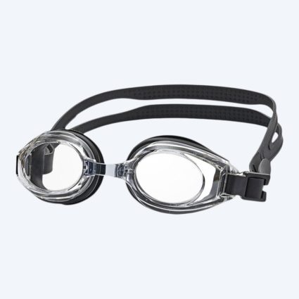 Primotec langsynede svømmebriller med styrke - (+1.0) til (+8.0) - Sort (Klare glas)