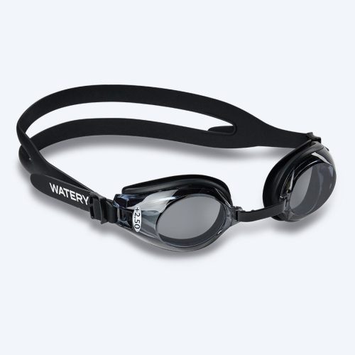 Watery langsynede svømmebriller med styrke til voksne - (+2.0) til (+4.5) - Ridley - Sort (Smoke linse)